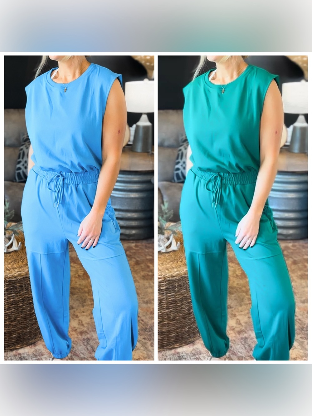 Bundle of 2 Drawstring Jogger Jumpsuits